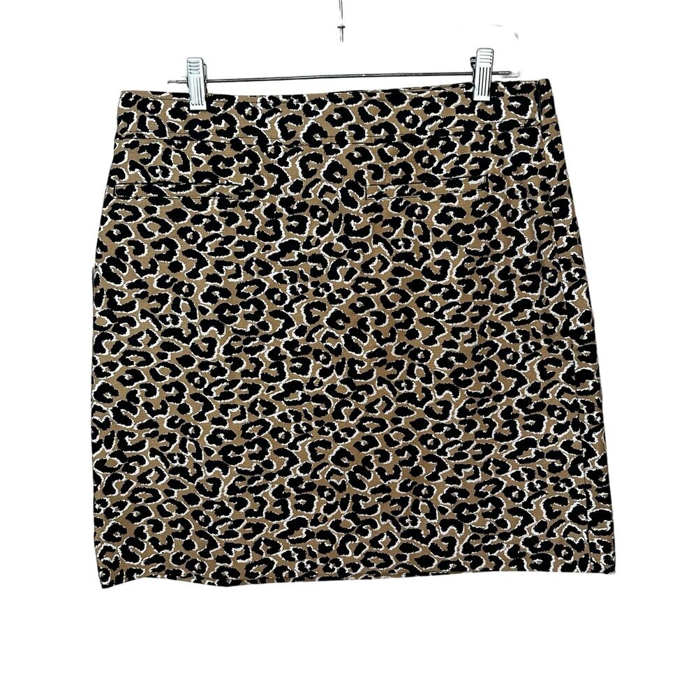 Talbots Womens Leopard Print Pencil Skirt Size 14 Knee Length Side‎ Zip